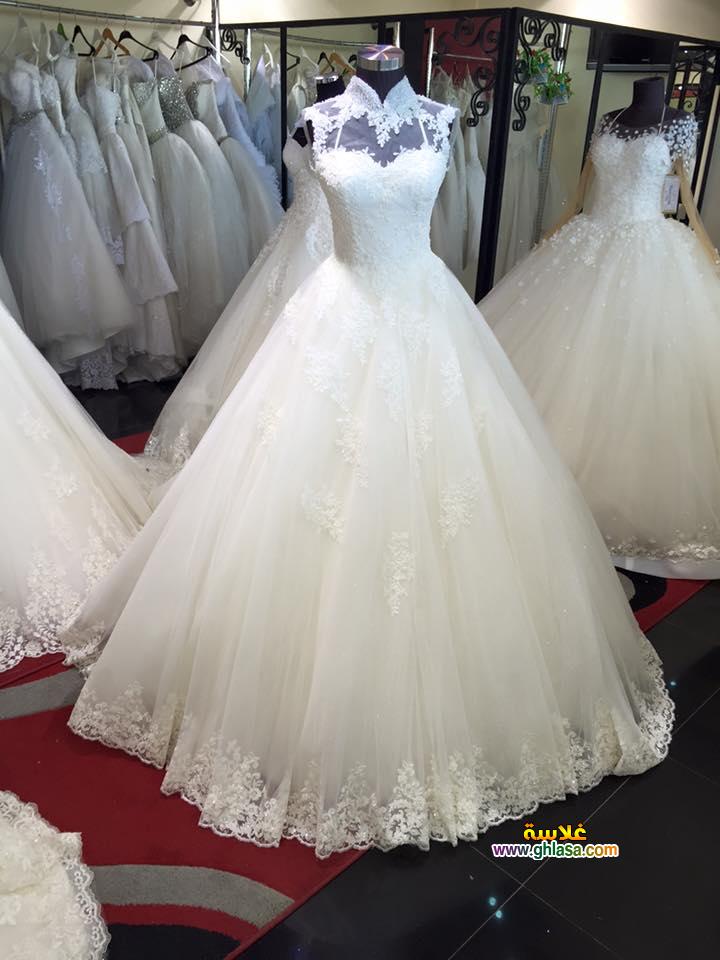 فستان زفاف ابيض فساتين زفاف ليلة العمر 2018 شبكة غلاسة