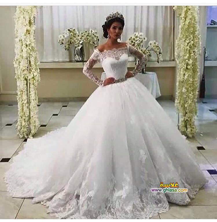 فستان زفاف ابيض فساتين زفاف ليلة العمر 2018 شبكة غلاسة